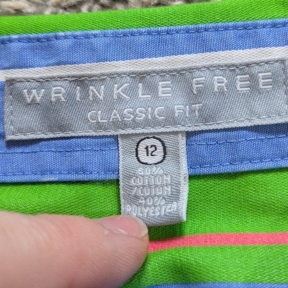 Foxcroft Blue Green Striped Long Sleeve Cotton Blend Button Up 12 - Picture 6 of 8